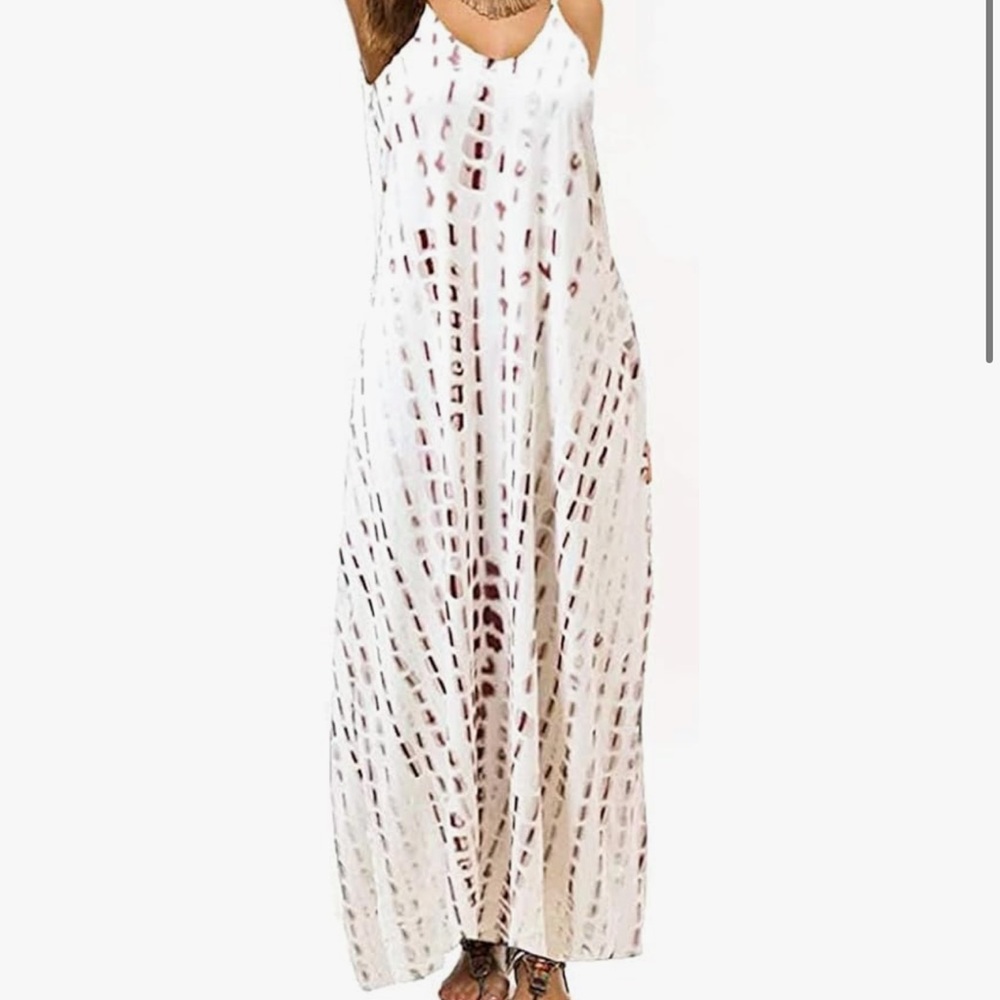 White and Brown Patterned Maxi Dress